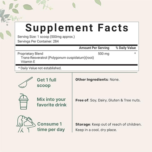Pure Trans-Resveratrol Powder with Natural Vitamin 5 Ounce, 2 in 1 Formula,