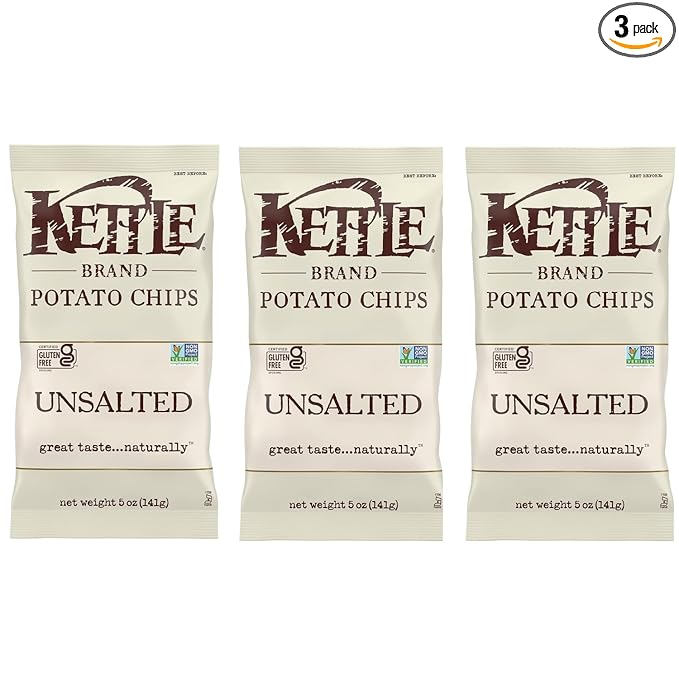 Kettle Chips Unsalted 8.5 Ounce (Pack of 3)
