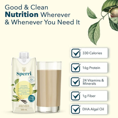 Sperri Plant-Based Meal Replacement Shake – Organic Protein Drink Made with Hemp & Pea Protein – Vegan Gluten-Free Dairy-Free Ready to Drink – Vanilla Flavor, 11.16 fl. oz. (12 Pack)