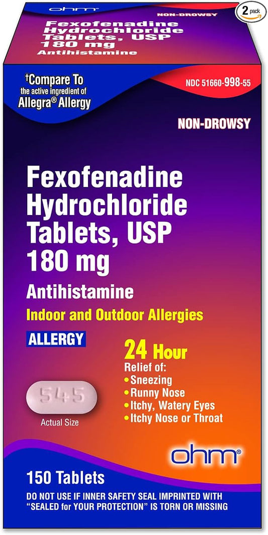 Ohm Fexofenadine Antihistamine Indoor Outdoor Allergy 150Tablets -