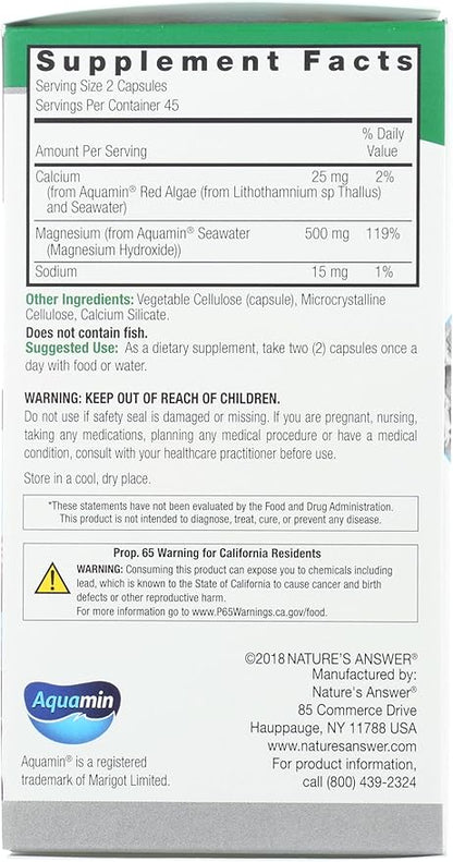 Nature's Answer Marine Based Magnesium, Super Concentrated 500mg | Plant Based | Red Algae & Seawater Derived | Alcohol-Free & Gluten-Free | Vegetarian Capsules 90ct