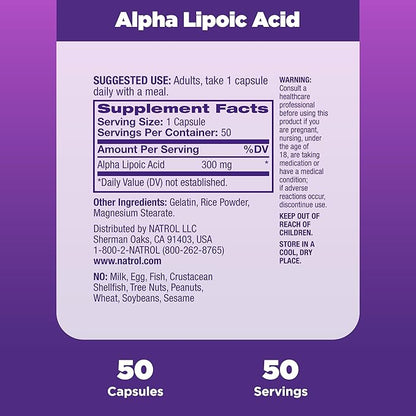 Natrol Alpha Lipoic Acid Capsules, Antioxidant 300mg, 50 50 Count