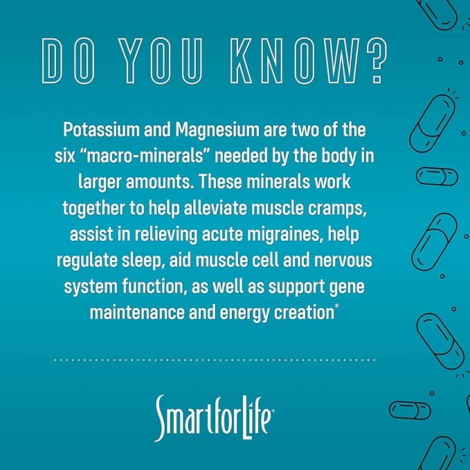 SMART FOR LIFE Potassium Magnesium Supplement – High Absorption Magnesium Complex – 60 Vegan Capsules - Magnesium and Potassium Supplement for Vascular Health, Magnesium for Leg Cramps and Sleep