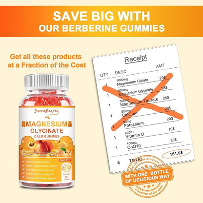 Magnesium Glycinate Gummies with Citrate 1000mg, B6, K2, K2, and 60 Peach