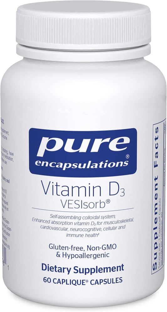 Pure Encapsulations Vitamin D3 VESIsorb | Supplement to Support Bones, Heart, Colon, Breast Health, and Enhanced Vitamin D Absorption* | 60 Caplique Capsules