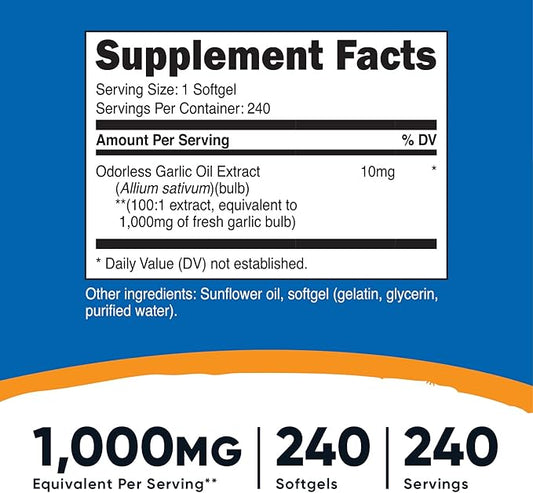 Nutricost Garlic 1000mg, 240 Softgels (3 Bottles)