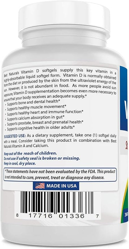 Best Naturals Vitamin D3 5000 IU 360 Softgels