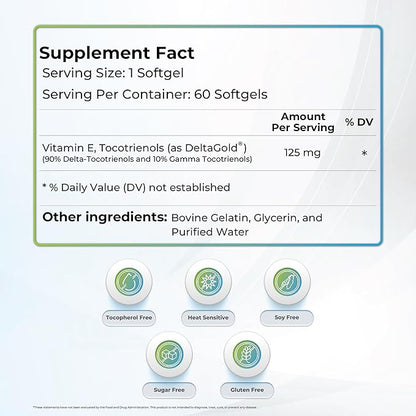 Eannatto Tocotrienols Deltagold 125mg, Vitamin E 60 Softgel, 3)