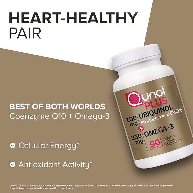 Qunol Plus Ubiquinol with Omega-3 Fish Oil CoQ10, 90 90 Count