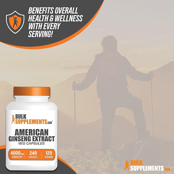 BulkSupplements.com American Ginseng Capsules 2 Capsules (4000mg Equivalent), 240 Veg 1)