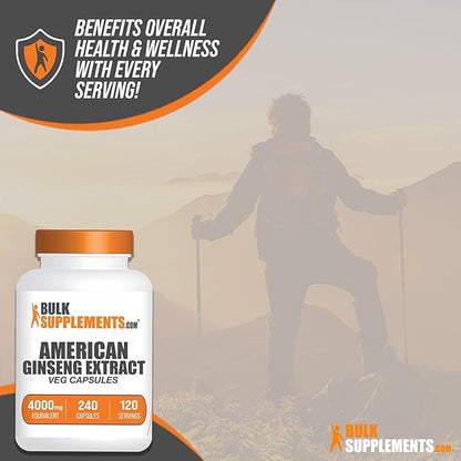 BulkSupplements.com American Ginseng Capsules 2 Capsules (4000mg Equivalent), 240 Veg 1)