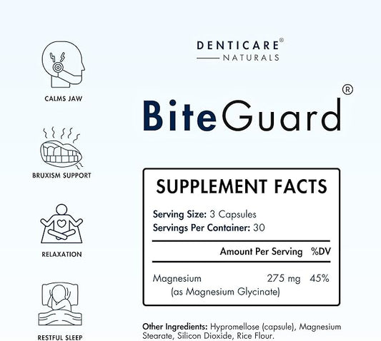 Denticare Bite-Guard for Teeth Grinding & Clenching, TMJ Relief, Calms Jaw with Magnesium - 90 Caps