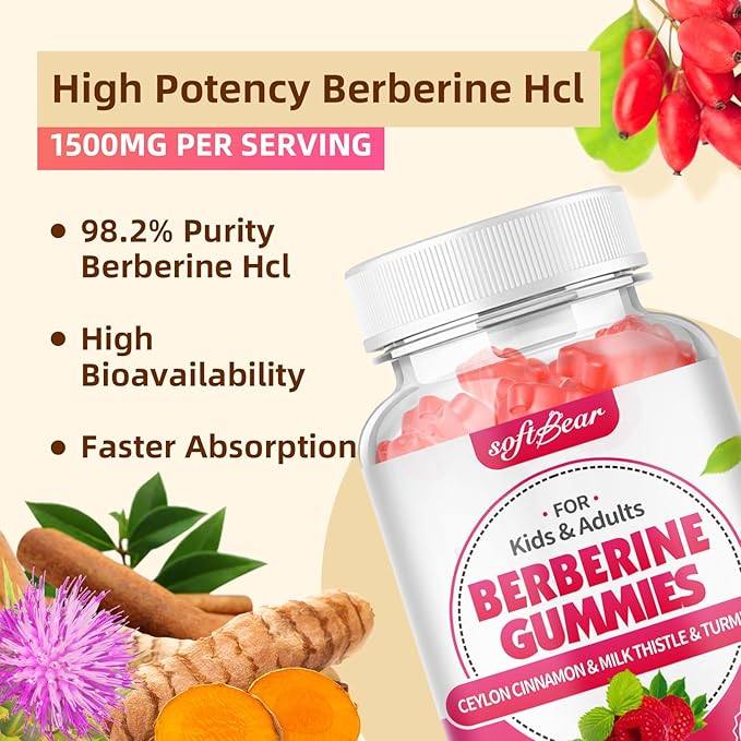 softber Berberine Gummies, Organic Berberine 1500mg 120 Count