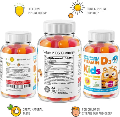 DR. MORITZ Kids Vitamin D Gummies - Vegetarian Vitamin D Kid Gummies - Vitamin D3 Gummies 2000 IU Per Serving - Gelatin-Free Chewable Vitamin D Gummie