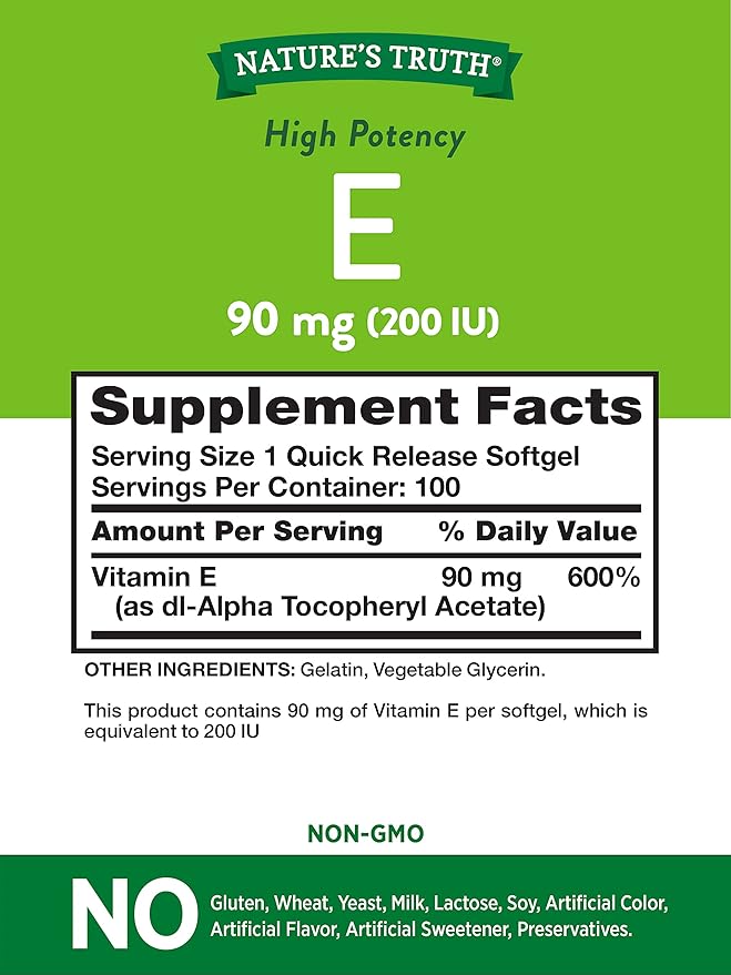 Nature's Truth Vitamin E Softgels 200 IU 100 Softgels