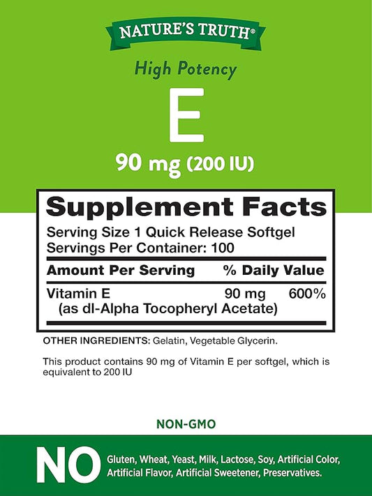 Nature's Truth Vitamin E Softgels 200 IU 100 Softgels