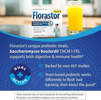 Florastor Probiotics for Digestive & Immune 20 Capsules, 2)