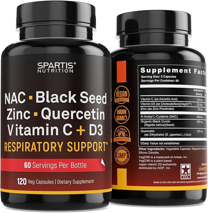 NAC 600mg Black Seed 500mg Zinc D3 Respiratory 1 Bottle 120-Caps)