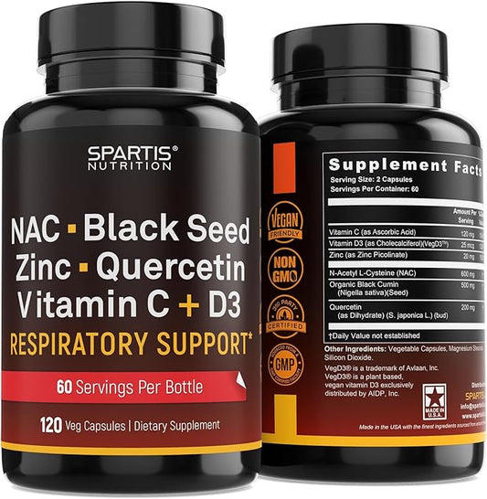 NAC 600mg Black Seed 500mg Zinc D3 Respiratory 1 Bottle 120-Caps)