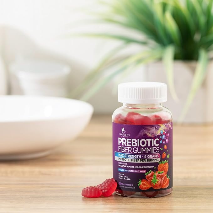 Fiber Gummies for Adults, Daily 4g Gummy Fiber Supplement, Prebiotic Digestive Health Support - Plant Based Soluble Fiber, Supports Regularity & Digestion for Adults Non-GMO - 60 Gummies