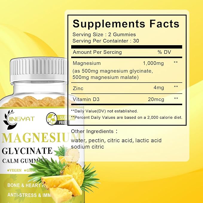 Magnesium Glycinate Gummies 500mg with Magnesium 500mg, Easy D3, High