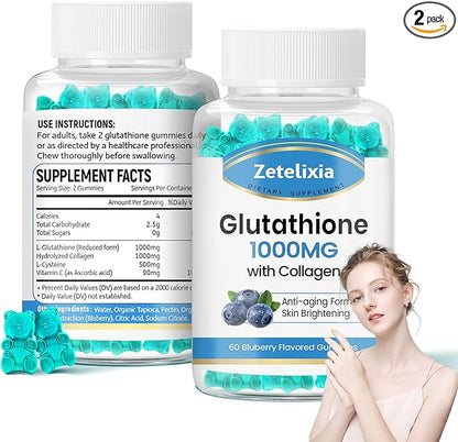 2 Pack Glutathione Collagen Gummies, Collagen 120 Count