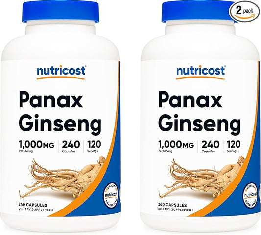 Nutricost Panax Ginseng 1000mg, 240 Capsules (2 Bottles) 120 Servings