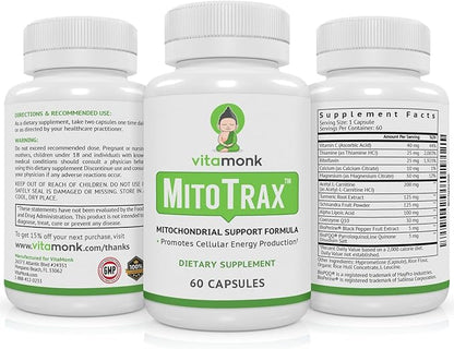 VitaMonk MITOTRAX™ Bio-Enhanced Mitochondrial Supplement Revitalize 100% All-Natural 60 Capsules