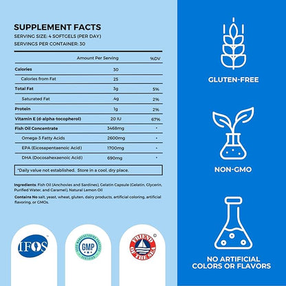 Fish Oil Supplements with Omega 3 Fatty Acids (10 Bottles, 120 Softgels) - High EPA, DHA, & IFOS Fish Oil Pills Support Heart & Joint Health - Burpless Fish Oil Promotes Brain Function