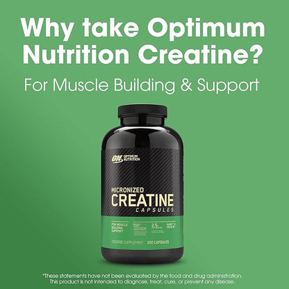 Optimum Nutrition Micronized Creatine Monohydrate Capsules, Keto Friendly, 2500mg, 200 Capsules (Packaging May Vary)