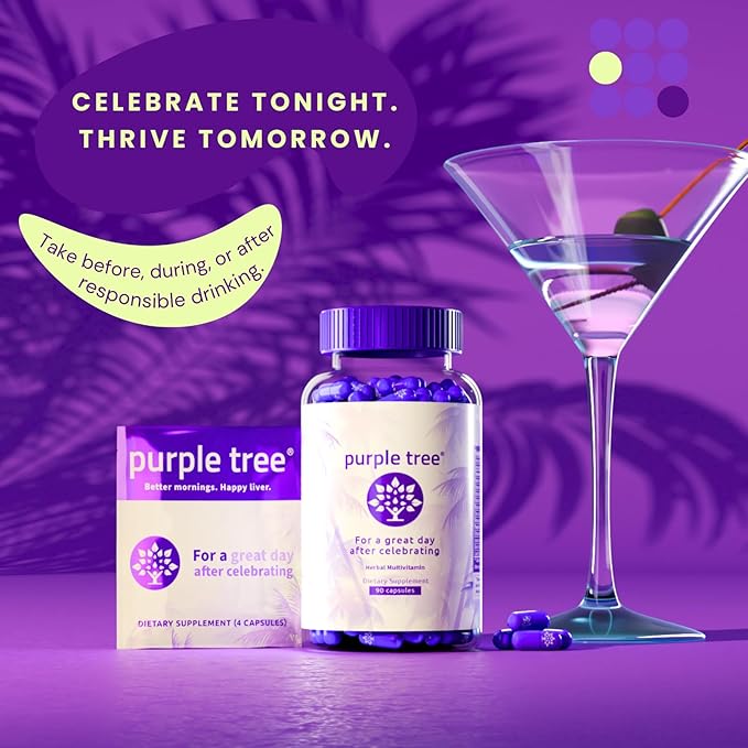 purple tree Post-Celebration Wellness Supplement | Liver Support, Body Replenisher, Rapid Hydration | Dihydromyricetin DHM, Milk Thistle, Electrolytes, Vitamin B, Willow Bark, Quercetin (180 Pills)