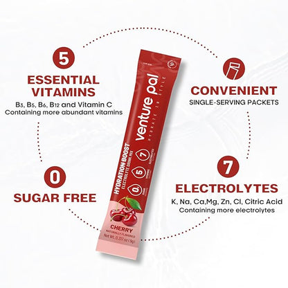Venture Pal Sugar Free Electrolyte Powder Packets - Liquid Daily IV Drink Mix for Rapid Hydration & Party Recovery | 5 Vitamins & 7 Electrolytes| Keto Friendly | Non-GMO | Certified Vegan | 16 Sticks