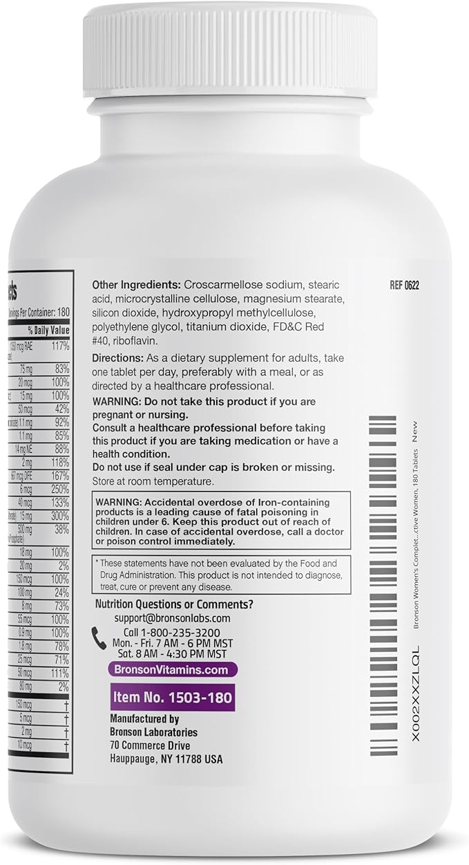 Bronson ONE Daily Women’s Complete Multivitamin 180 Tablets