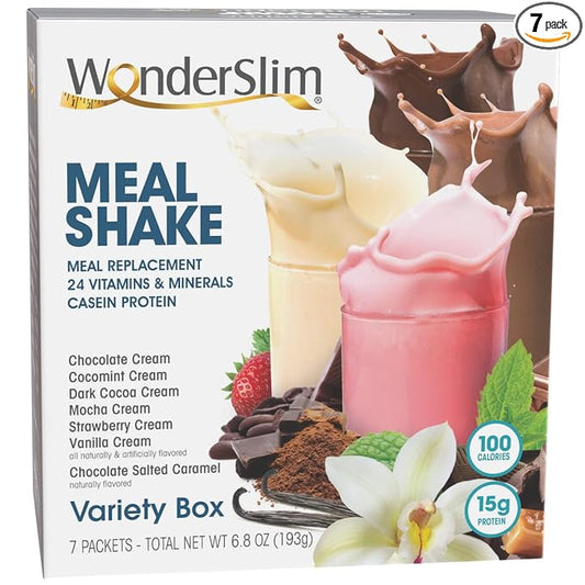 WonderSlim Meal Replacement Shake, Variety Pack, 15g Protein, 24 Vitamins (7ct)