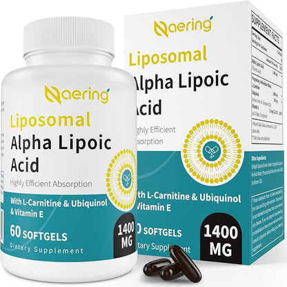 Liposomal Alpha Lipoic Acid 1400mg Softgels, 1000mg, Ubiquinol CoQ10) 100mg 100mg and 10mg,Alpha-Lipoic Acid 60 Softgels