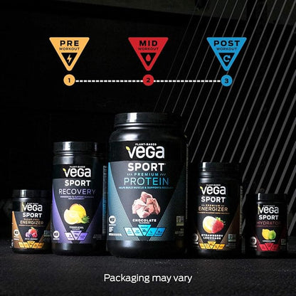 Vega Sport Premium Vegan Protein Powder, Chocolate 30g Plant 5g BCAAs, 12 x 1.6 oz