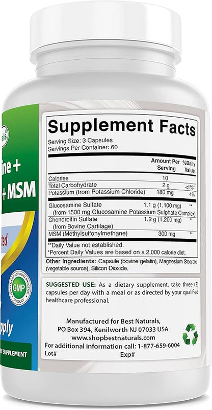 Best Naturals Glucosamine Chondroitin and MSM (Non-GMO) 180 Count