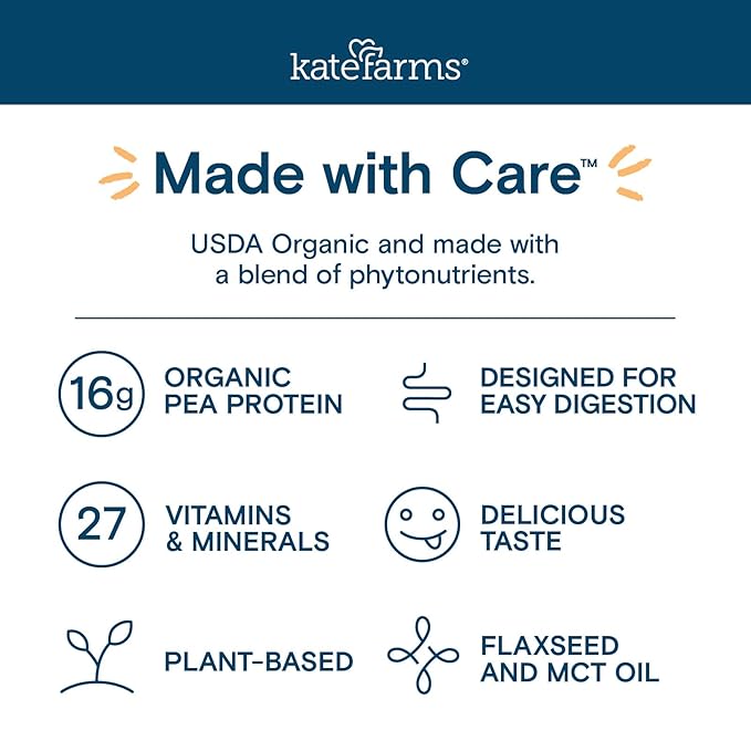KATE FARMS Organic 1.0 Sole-Source Nutrition Shake, Chocolate, 16g Protein, 27 Vitamins and Minerals, Meal Replacement, Protein Shake, 11 oz (12 Pack)