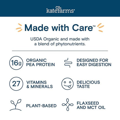 KATE FARMS Organic 1.0 Sole-Source Nutrition Shake, Chocolate, 16g Protein, 27 Vitamins and Minerals, Meal Replacement, Protein Shake, 11 oz (12 Pack)
