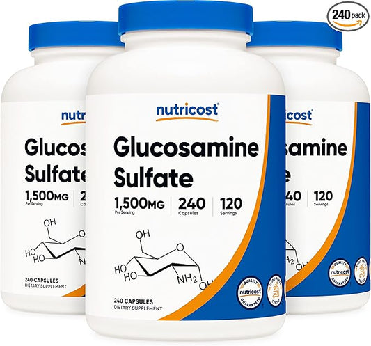 Nutricost Glucosamine Sulfate 750mg, 240 Capsules (3 Bottles) (1500mg Per