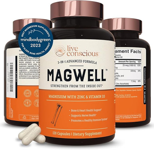 Live Conscious Magwell Magnesium Zinc & D3 - 120 Caps