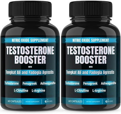 Dr. Emy's (2 Pack Testosterone Booster-Tongkat Ali Fadogia Agrestis Nitric Oxide Ashwagandha Supplement for Men with L Arginine Citrulline Fenugreek - Turkesterone Pre Workout Pump (120 Capsules)