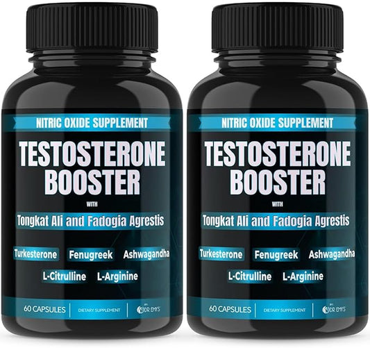 Dr. Emy's (2 Pack Testosterone Booster-Tongkat Ali Fadogia Agrestis Nitric Oxide Ashwagandha Supplement for Men with L Arginine Citrulline Fenugreek - Turkesterone Pre Workout Pump (120 Capsules)