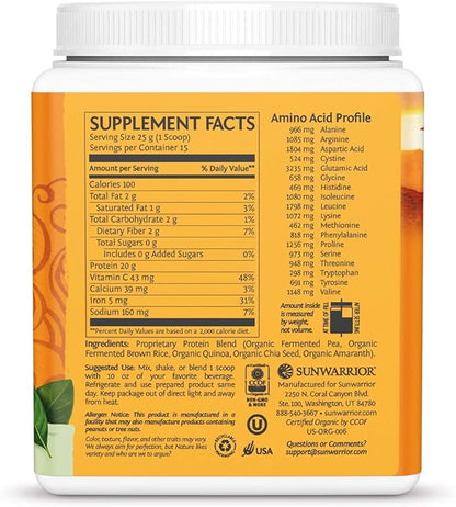 Sunwarrior Vegan Organic Protein Powder Plant-based 5 Superfood 15 Servings