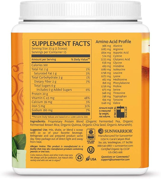 Sunwarrior Vegan Organic Protein Powder Plant-based 5 Superfood 15 Servings