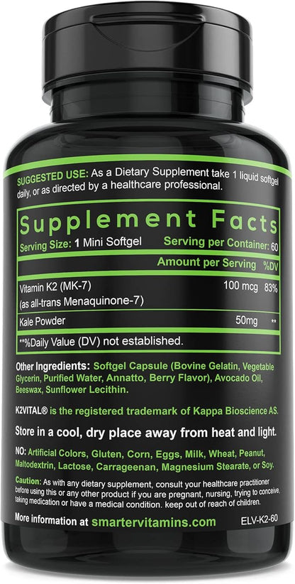 Smarter Vitamin K2 MK7 100mcg Made K2VITAL and K-2 MK-7 MK-7 Helps 60 Liquid