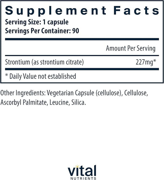 Vital Nutrients Strontium Citrate | Vegan Bone Strength Supplements | 227mg Strontium Citrate for Bone Health and Healthy Teeth | Gluten, Dairy, Soy Free | Non-GMO | 90 Capsules