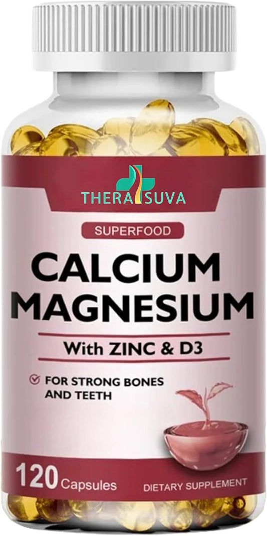 4 in 1 Calcium 1000mg + Magnesium 400mg + D3 + Zinc, Extra Strength, Complex Supplement for Bone and Immune Health. 120 SoftGels, 60 Day Supply