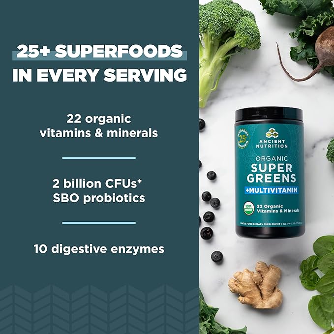 Ancient Nutrition Organic SuperGreens and Multivitamin 25 Servings