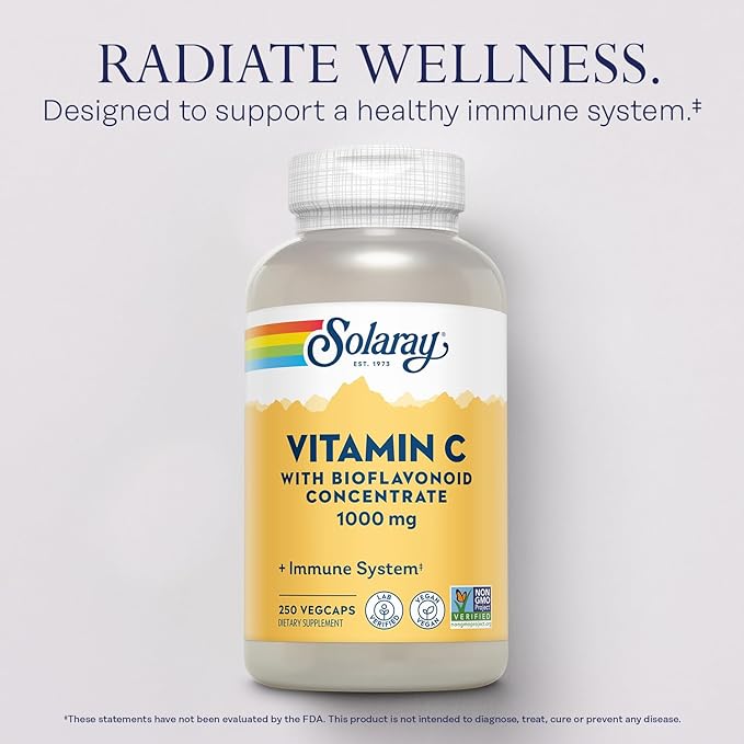 Solaray Vitamin C w/Rose HIPS, Acerola 1000mg, Supports 250 CT